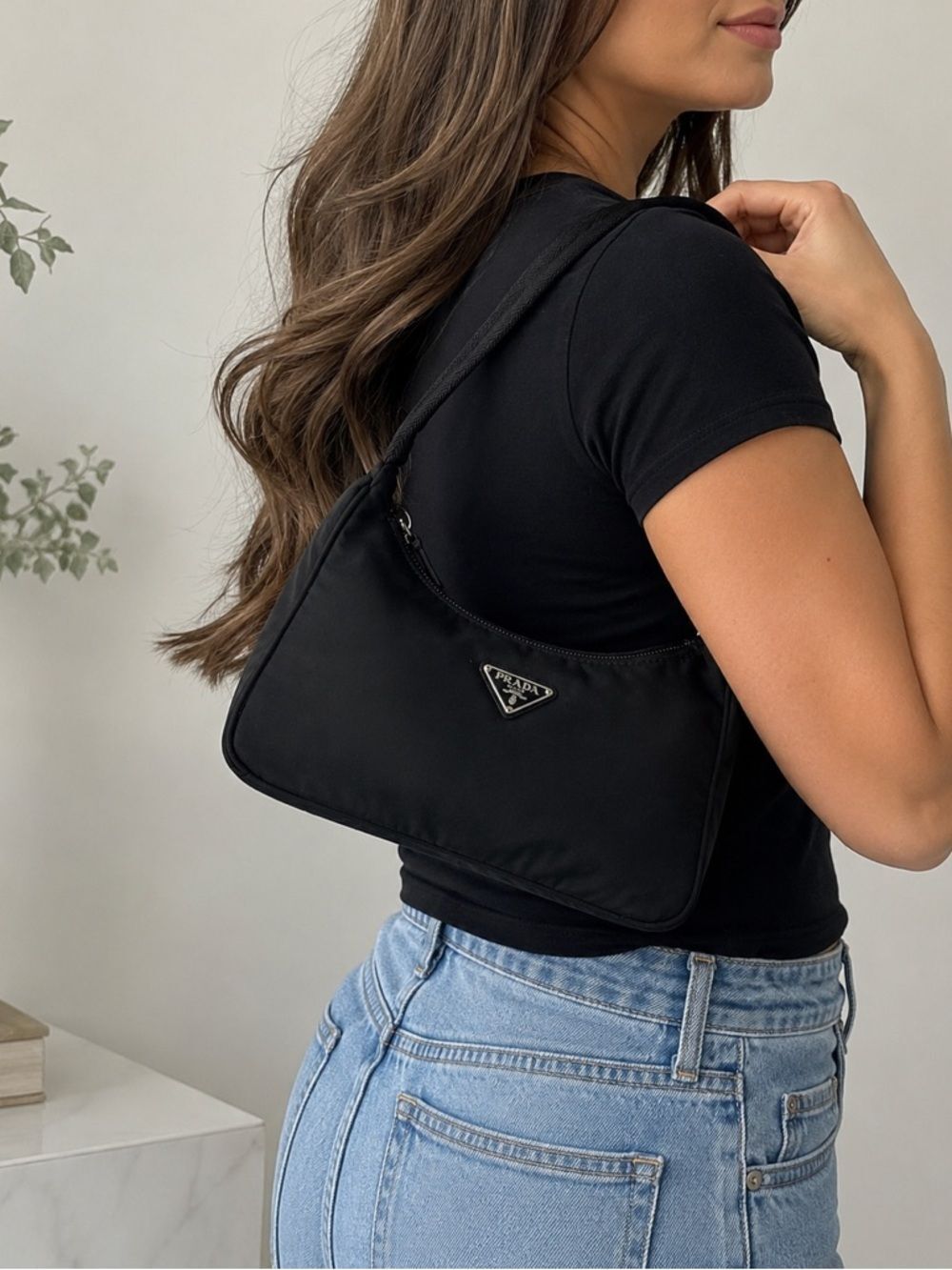 Prada Black Nylon Mini Shoulder Bag Pochette Zip Top Tessuto Italy Vintage